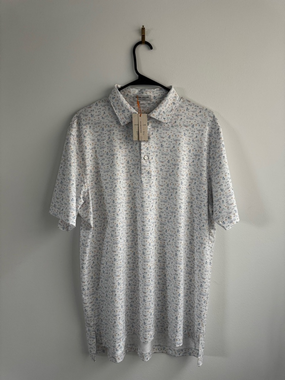 Peter Millar White Polo with Blue Micro-Print